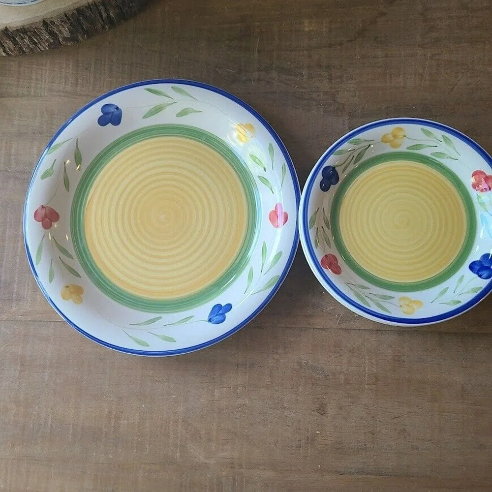 Pier 1 122 Hand‎ Painted Stoneware Salad Dinner Plates Floral Set Of 4